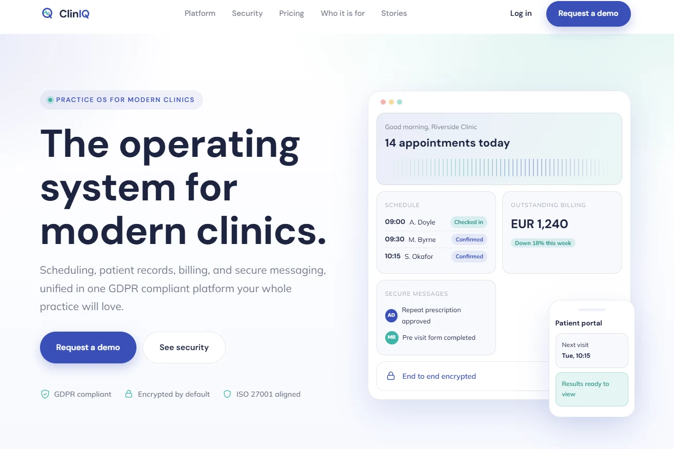 Desktop preview of the ClinIQ Health CICADA demonstration application