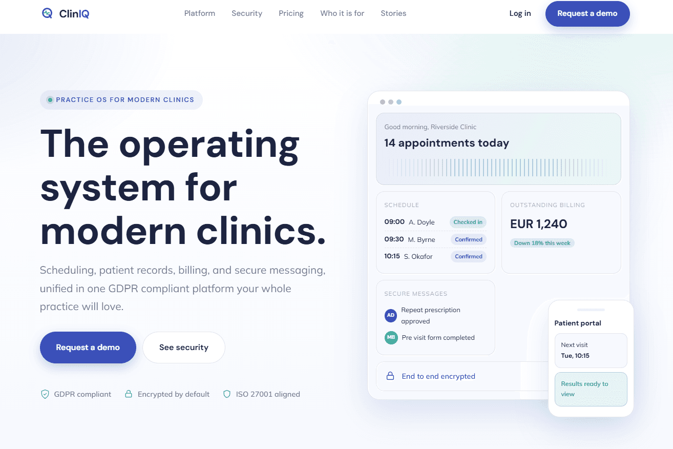 Desktop preview of the ClinIQ Health CICADA demonstration application